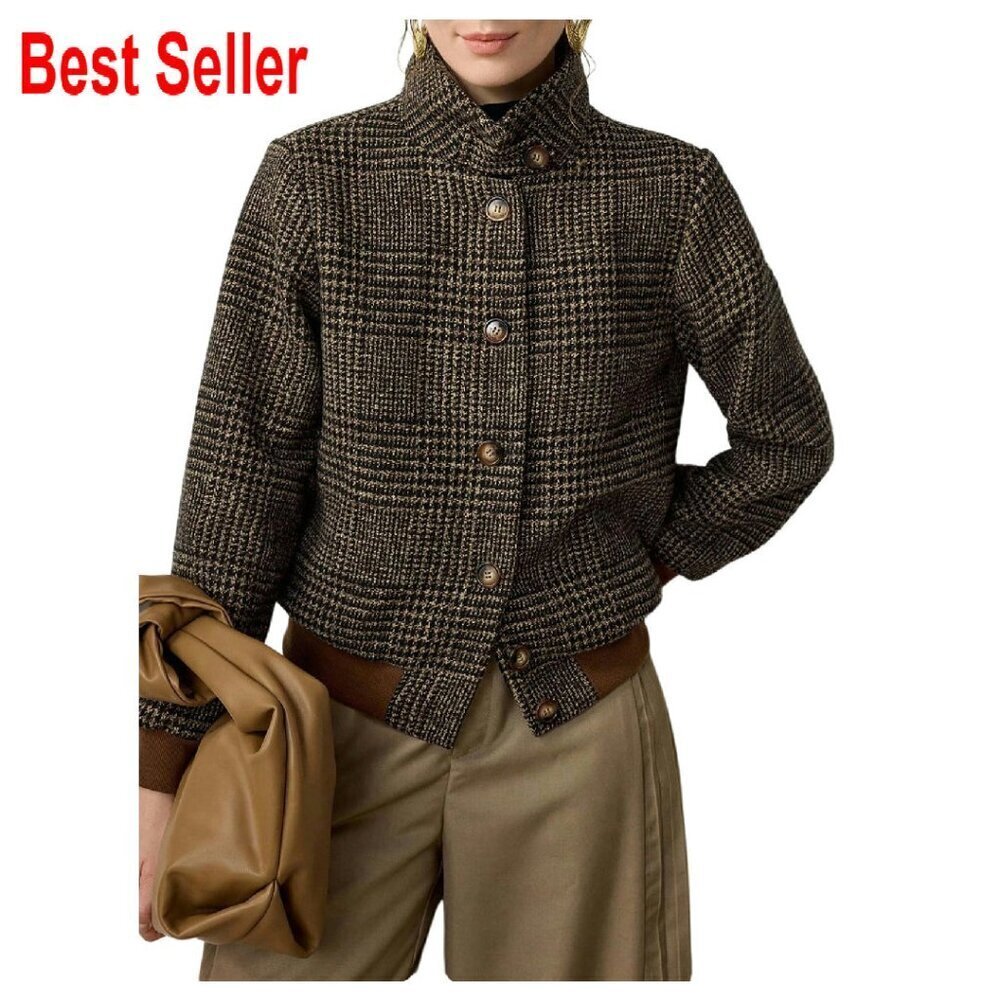 Elegant Plaid Blazer Jacket Business Casual Outerwear Office Work Suit